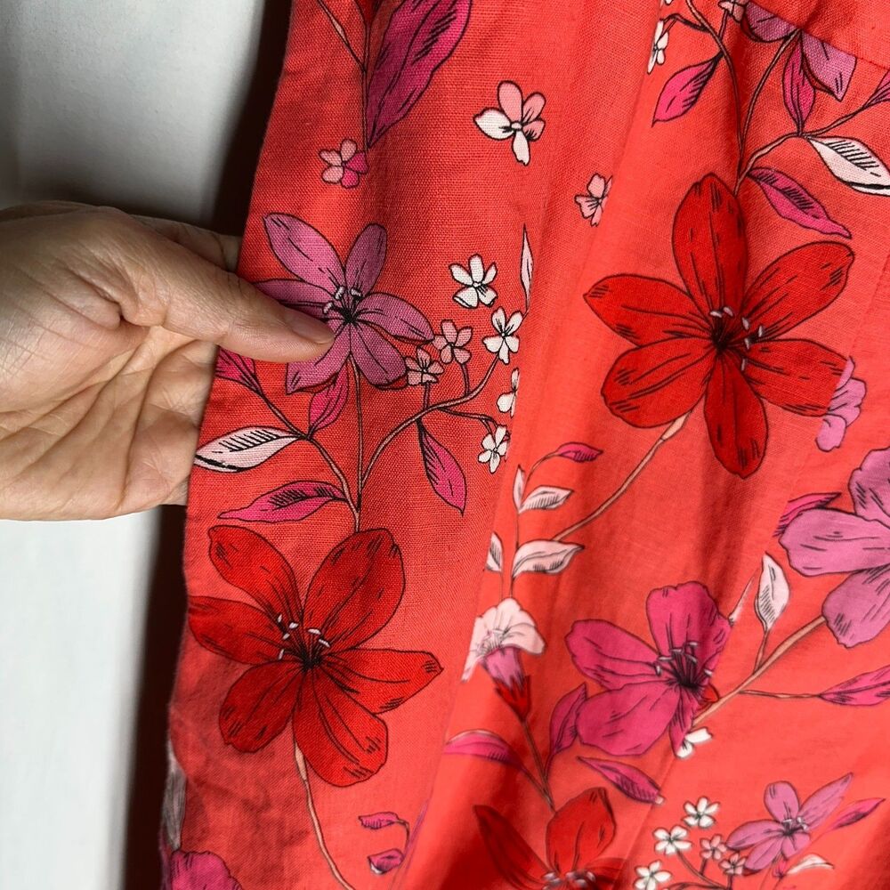 Banana Republic Linen Cotton Blend Coral Floral Jumpsuit Spaghetti Strap Size 10 - Picture 8 of 14
